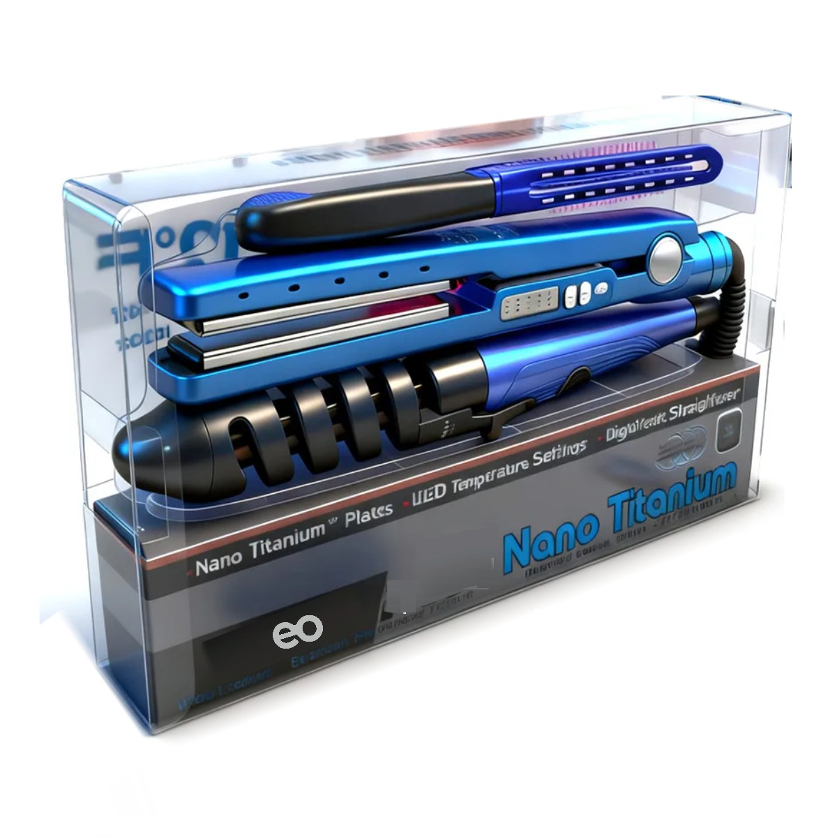 Kit 3 En 1 Plancha Titanio Artefactos Para El Cabello Plancha 450&deg; Azul image number null