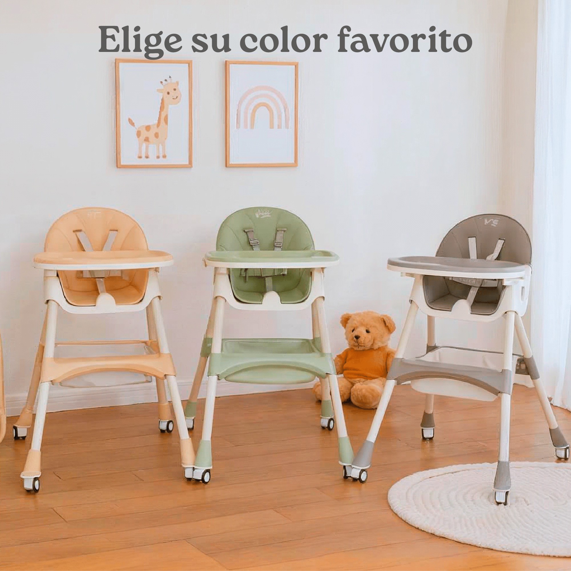 Silla Alta para Beb&eacute; YEI Caqui, 6 en 1, Plegable, 2 Alturas, 5 Puntos de Seguridad image number null