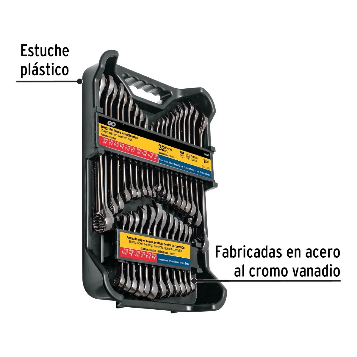 Juego De Llaves Mixtas 32pz Mm Y Std Negras Color Negro image number null