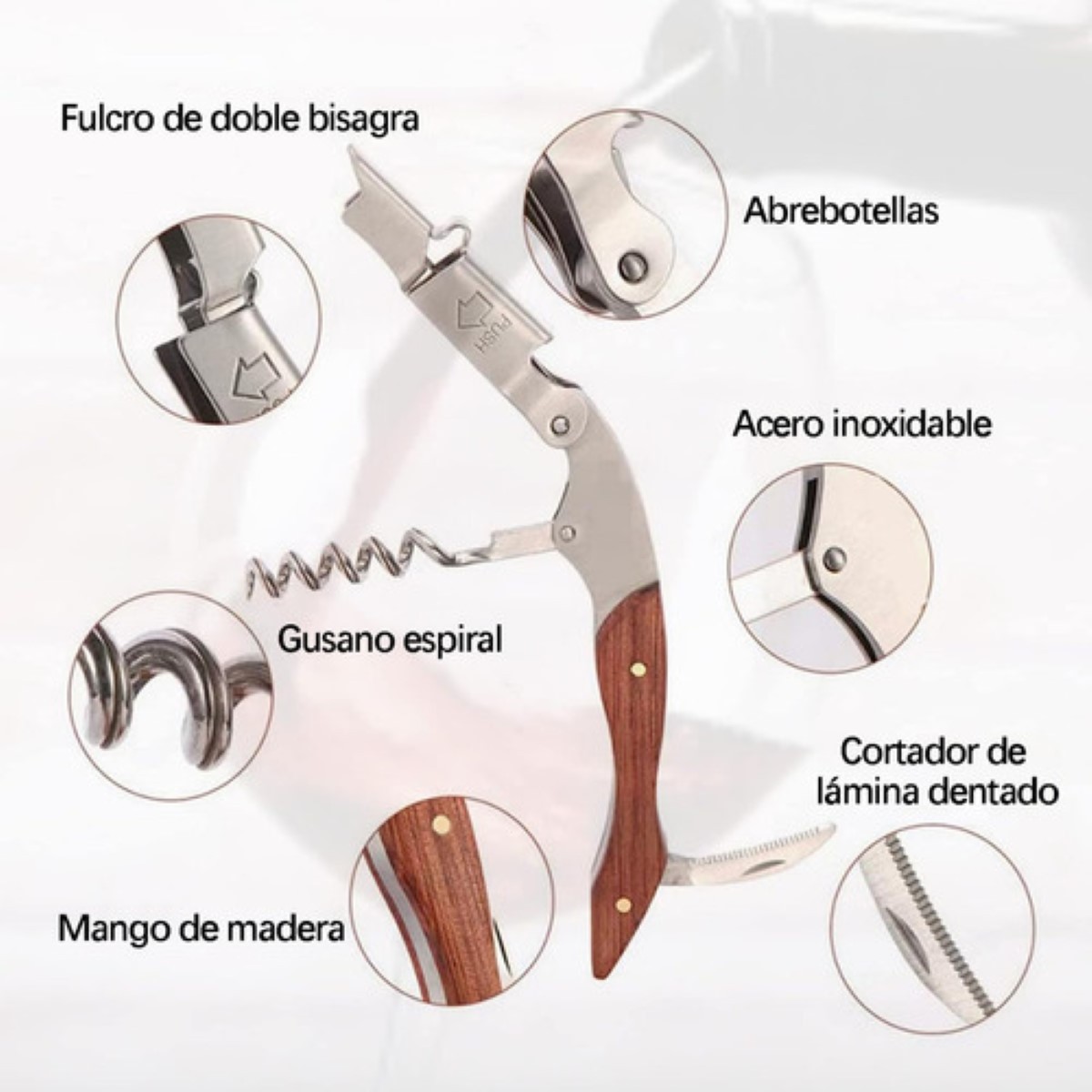 Sacacorchos Profesional Descorchador Destapador Vinos 5 Pzs CAFE CLARO image number null