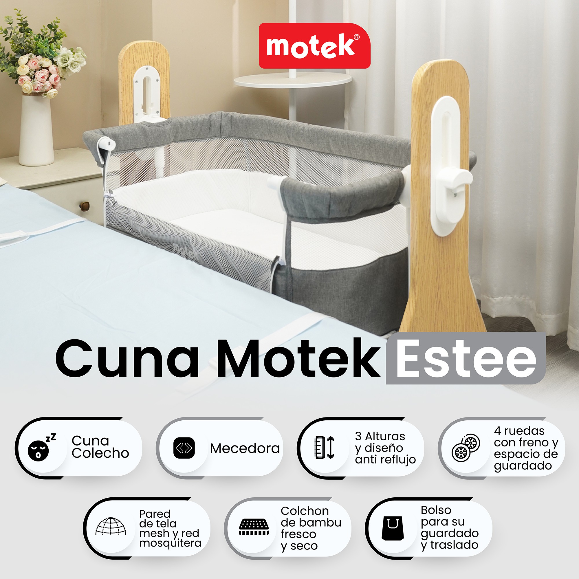 Cuna Colecho Motek Estee Bebe Mecedora Mosquitero Deluxe image number null