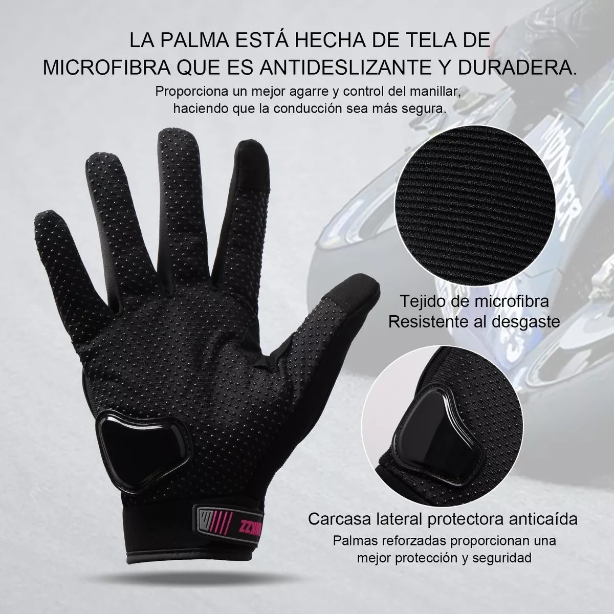 Guantes Proteccion Pantalla T&aacute;ctil De Dedo Para Motocicleta Rosa Talla XXL. image number null