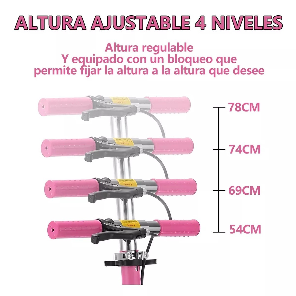 Patinete Infantil Plegable Ajustable De 3 Ruedas Con Luz Led Rosa. image number null