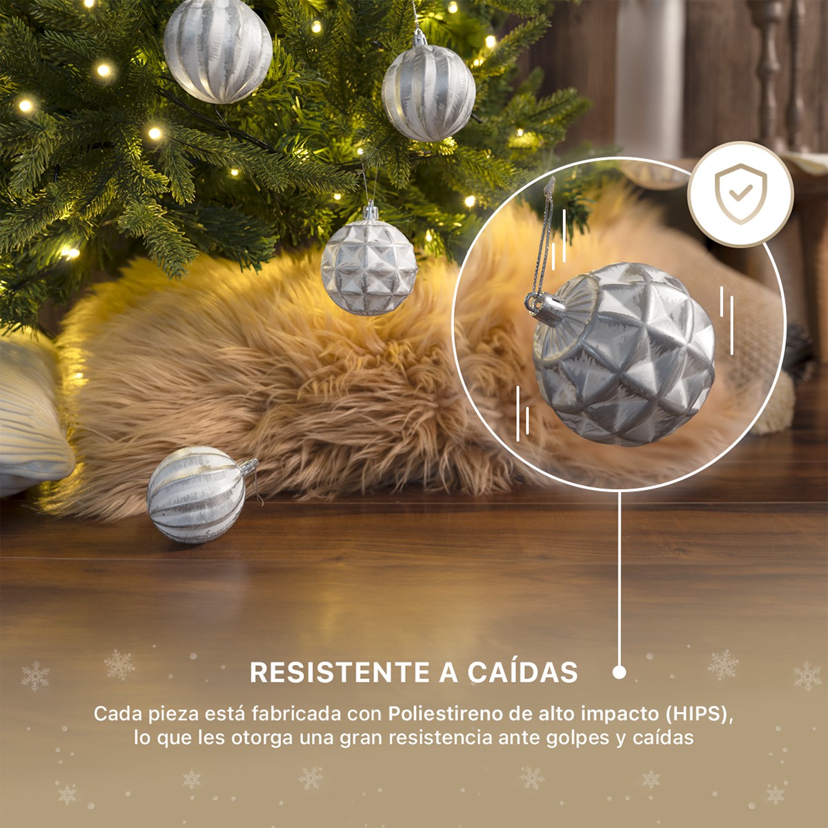 Set con 6 Esferas Decoraci&oacute;n Navide&ntilde;a 8 cm Adornos para &Aacute;rbol de Navidad (Blanca - Plateado) ESQUIMAL. image number null