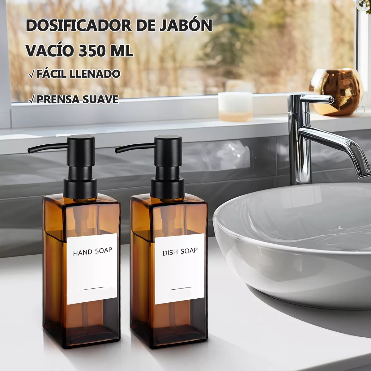 Dispensador De Jab&oacute;n 2 Pzs Vidrio Marr&oacute;n image number null
