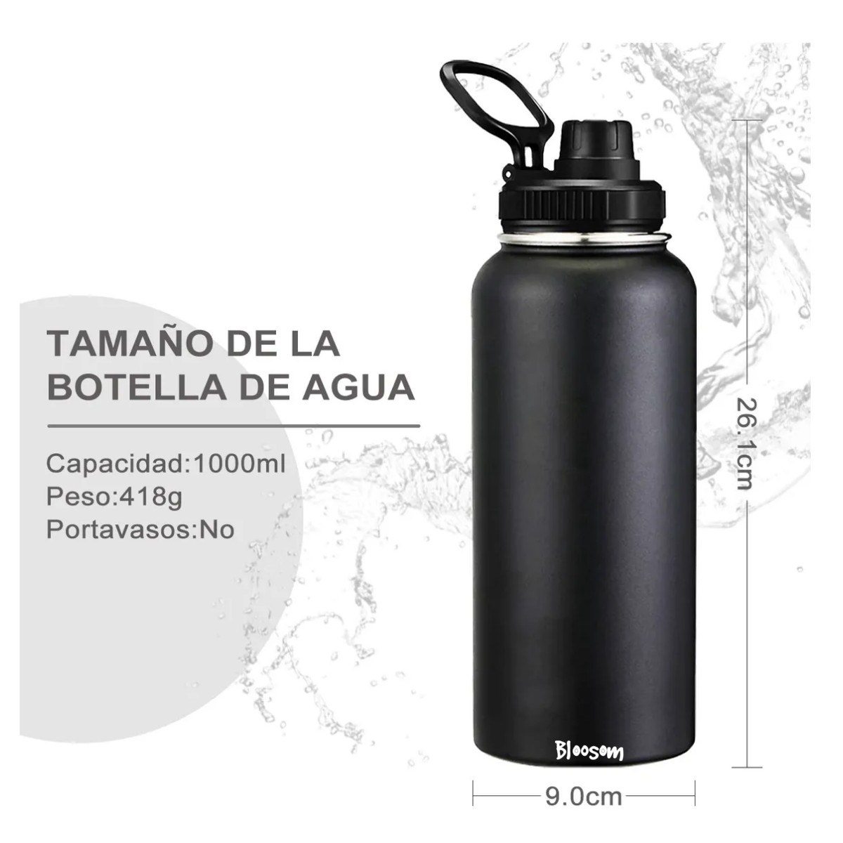 Termo Vaso-botella Acero Inoxidable con Fr&iacute;a/caliente 1Ltro. Negro image number null
