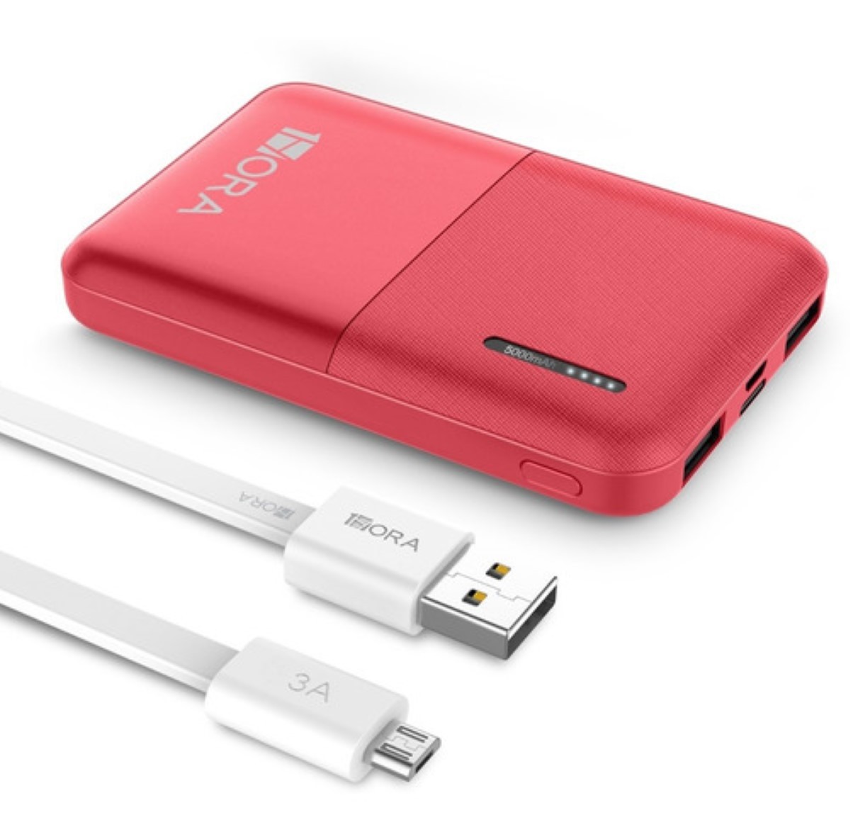 Mini Bater&iacute;a Port&aacute;til 5000mah con 2 Puertos de USB 20cm Cable Micro USB Rojo image number null