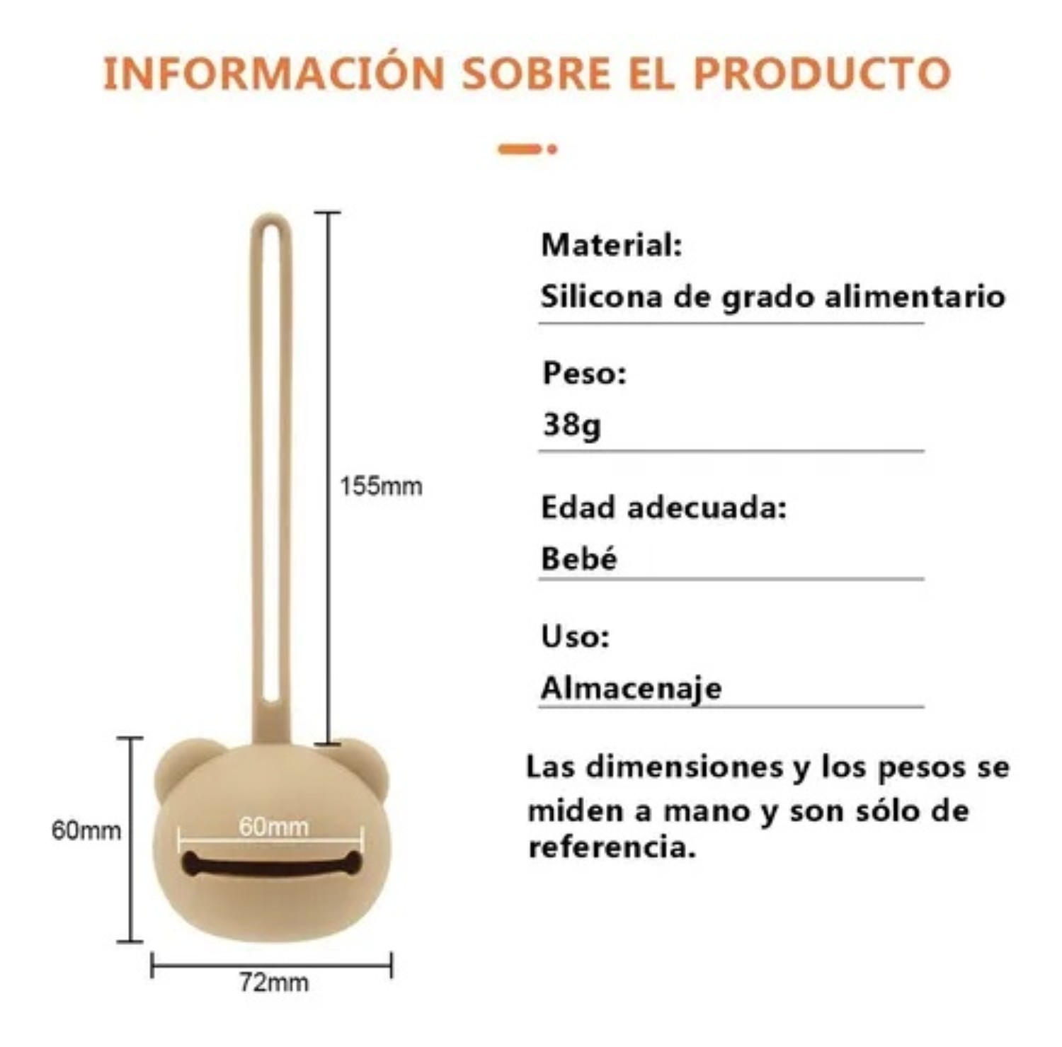 Porta Chupones Beb&eacute;, Silicona Estuche Para Guardar Chupete Beige image number null