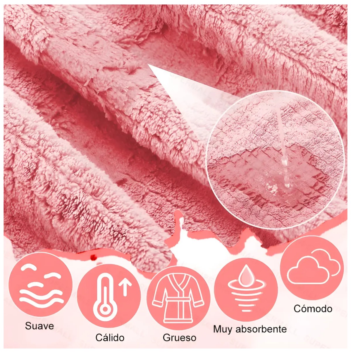 Toalla De Bata De Ba&ntilde;o Unisex S&uacute;per Absorbente Unitalla 3 Piezas Color: Rosa image number null