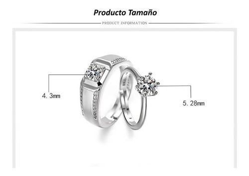 2 Anillos Ajustables De 925 Plata De Pareja Compromiso. image number null