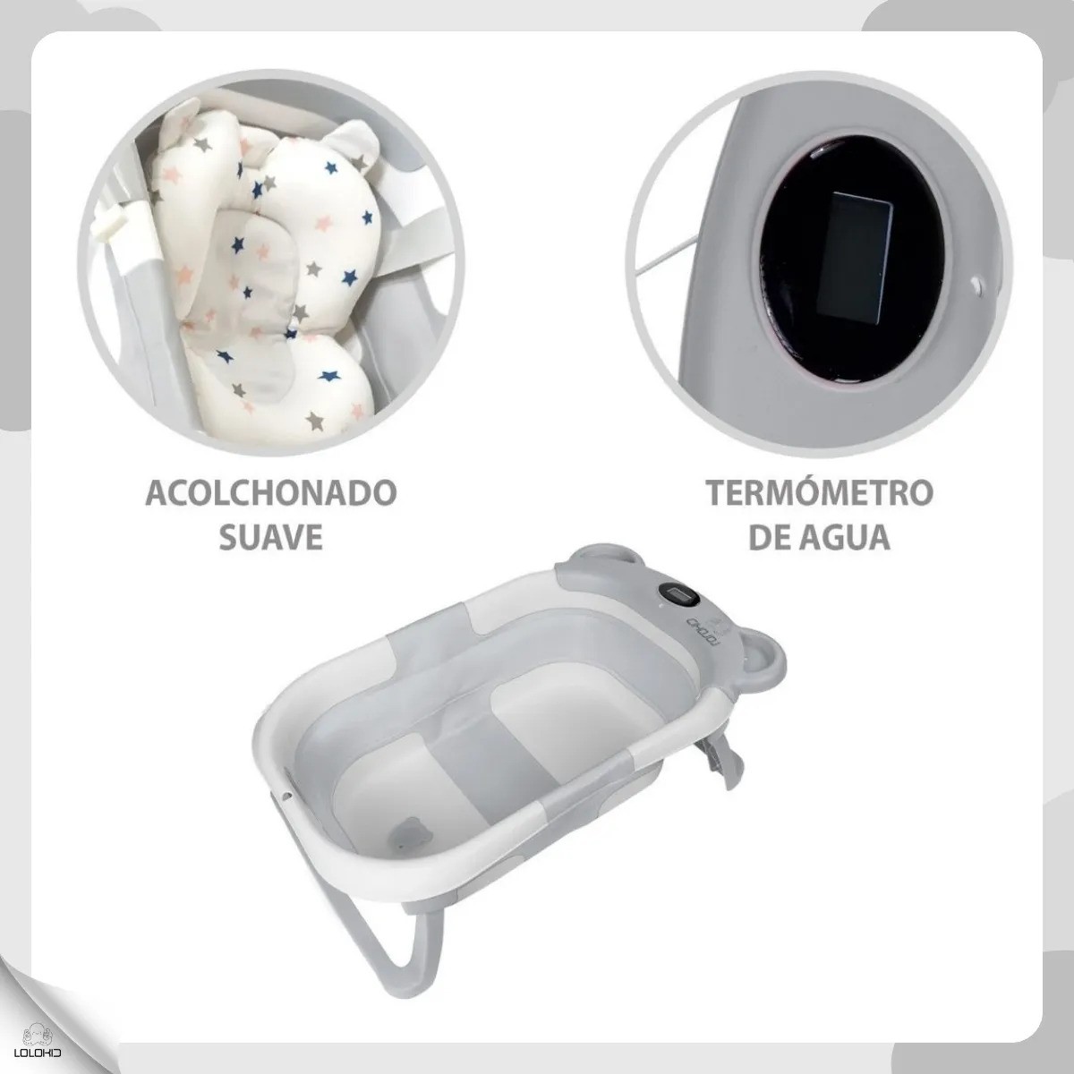 Ba&ntilde;era Tina Bebe Con Coj&iacute;n 2pz GRIS BLANCO image number null