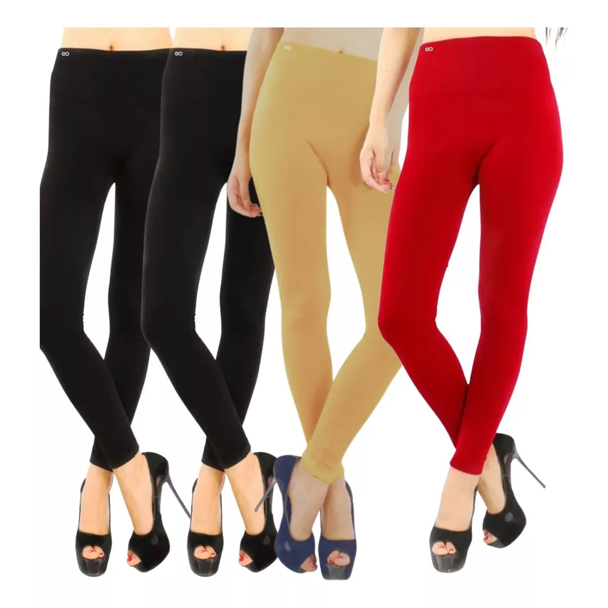 Set 4 Mallones Mujer Leggins Negro-Negro-Nude-Rojo Unitalla image number null