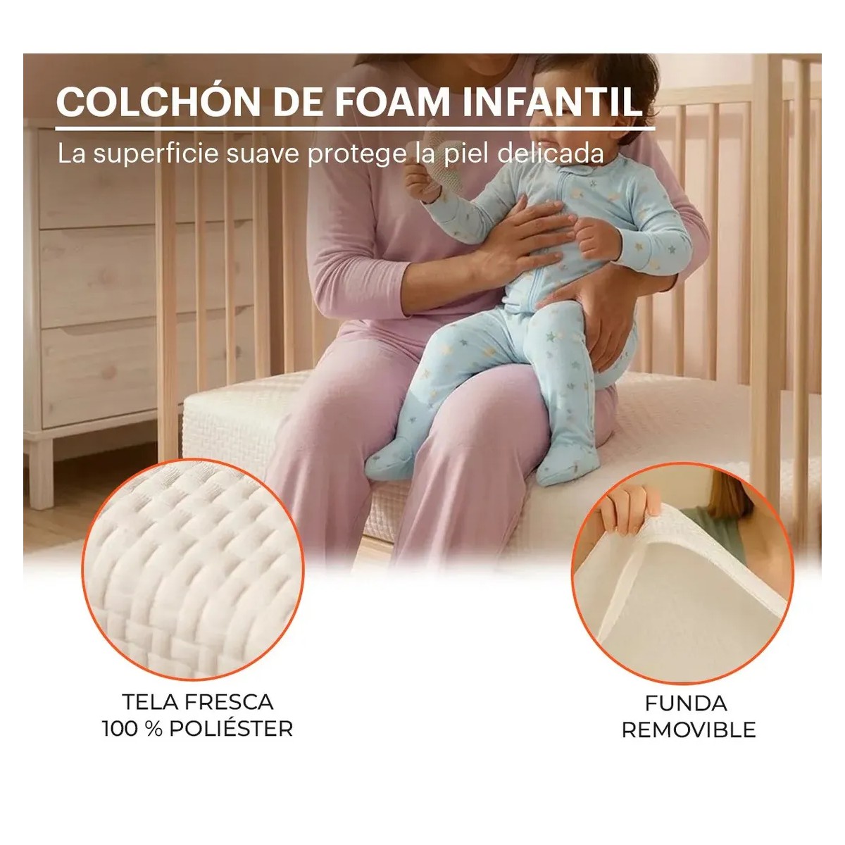 Colchon Infantil Memory Foam Cuna Corral Bebe Hipoalerg&eacute;nico 130x70x15cm image number null