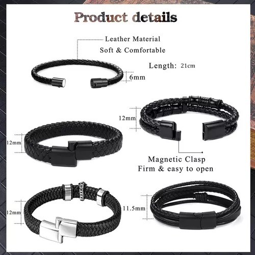 5 Piezas Pulsera Para Hombre De Cuero Con Hebilla Magn&eacute;tica image number null