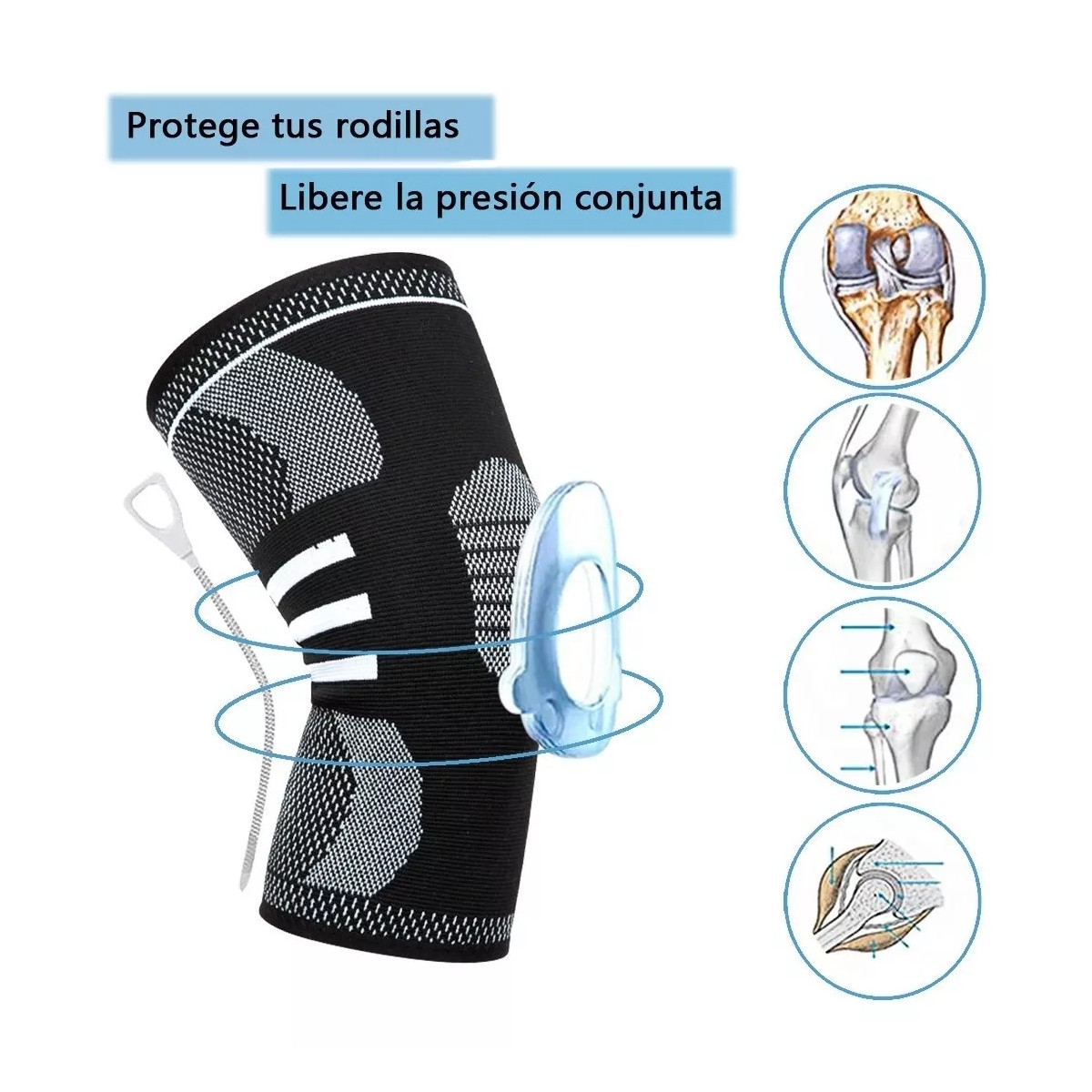 Rodillera El&aacute;stica De Compresi&oacute;n Gym Para Deportes Correr Negro G. image number null