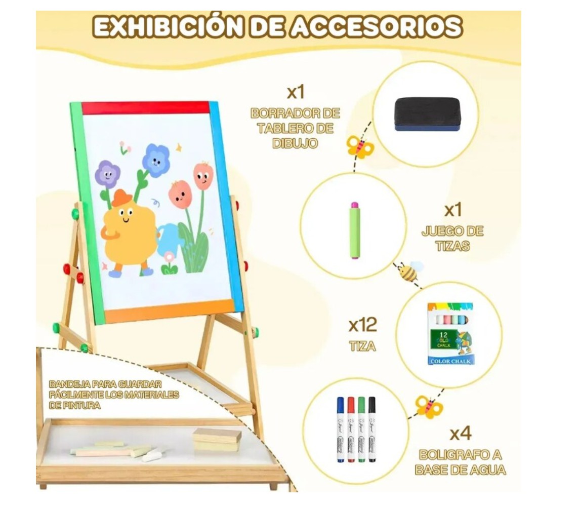 Pizarra Infantil de Doble Cara y Ajustable de Madera Modelo Multicolor image number null