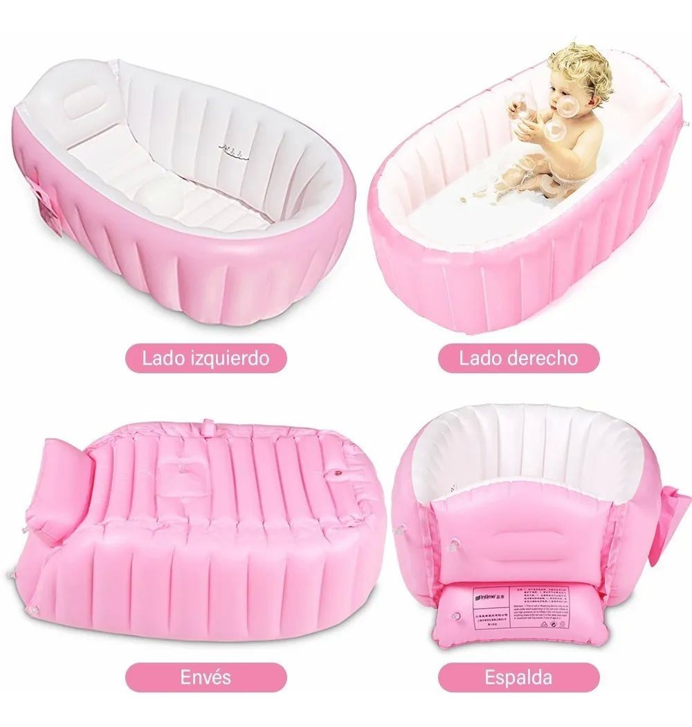 Ba&ntilde;era Bebe Plegable Con Bomba para Inflar Rosa image number null