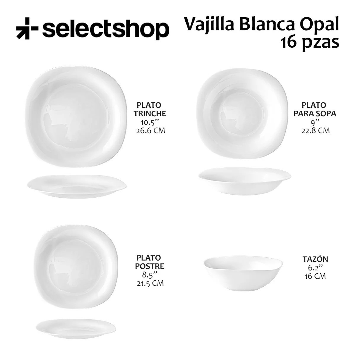 Vajilla Moderna Cuadrada De Opal Resistente 4 Personas 16pzs image number null