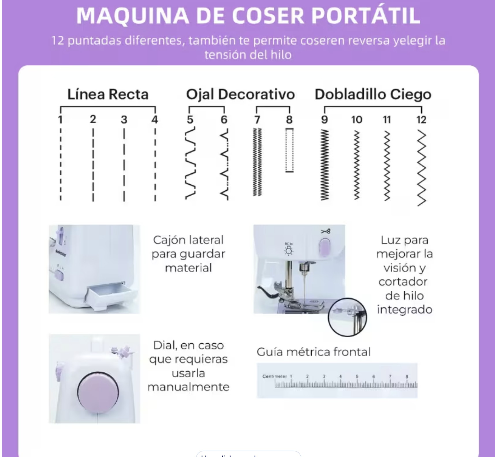 Maquina De Coser Port&aacute;til El&eacute;ctrica Con Kit Costura Y Pedal Modelo Blanco image number null