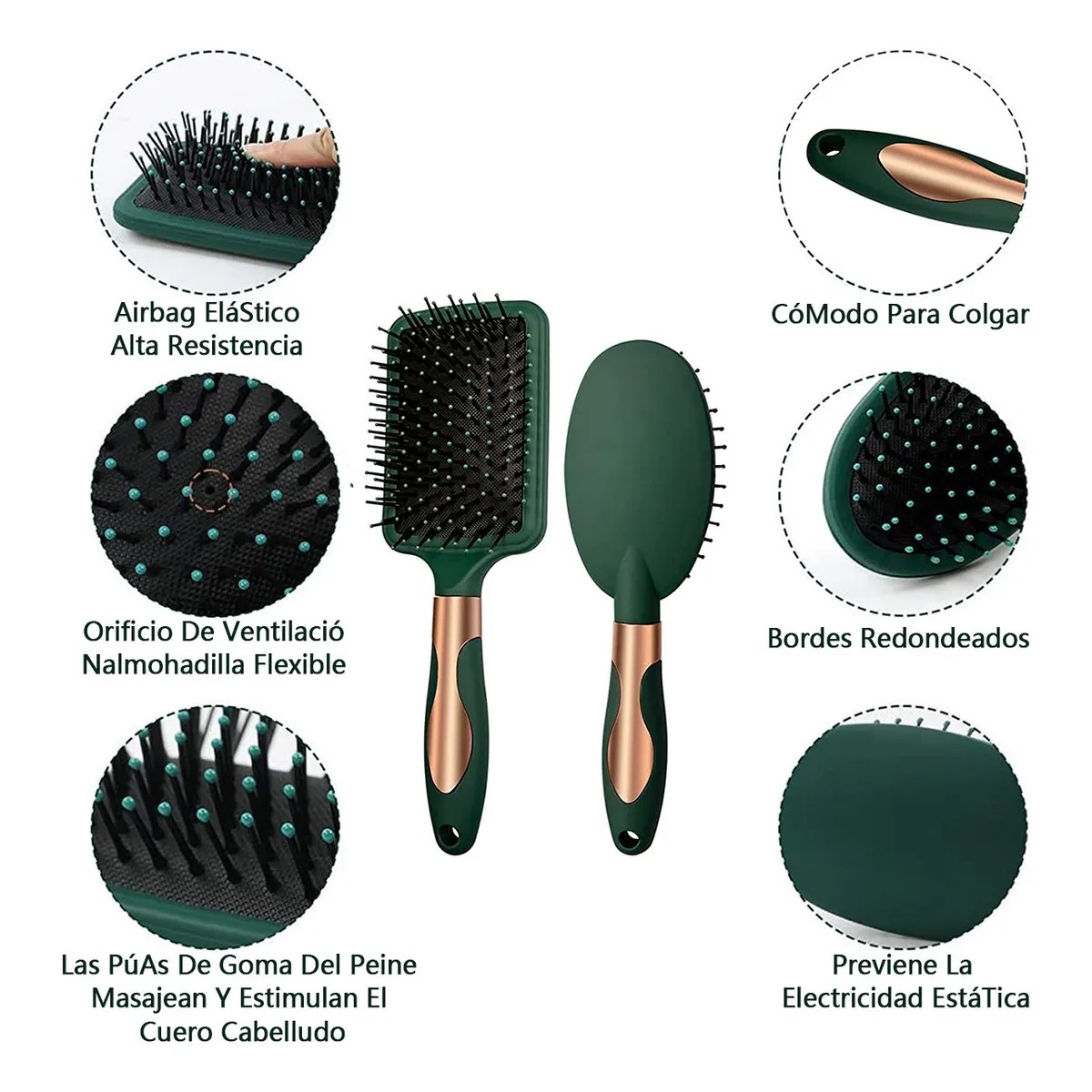 Herramientas De Peluquer&iacute;a Peine Redondo Para Peluq 4 Piezas Color Verde image number null