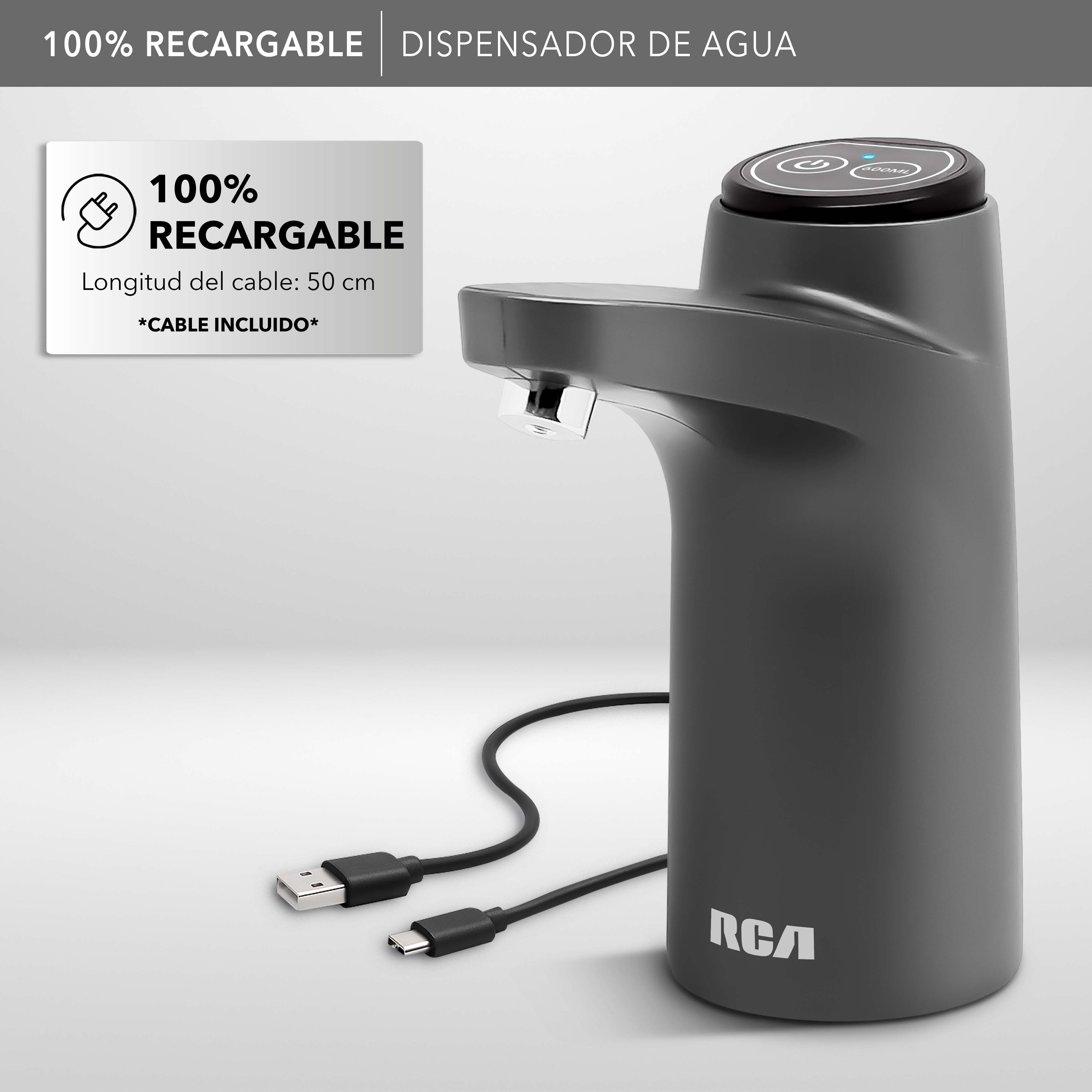 RCA Dispensador de Agua RC-WD2 El&eacute;ctrico, Compatible con Garraf&oacute;n, Funci&oacute;n de 600 ml. image number null