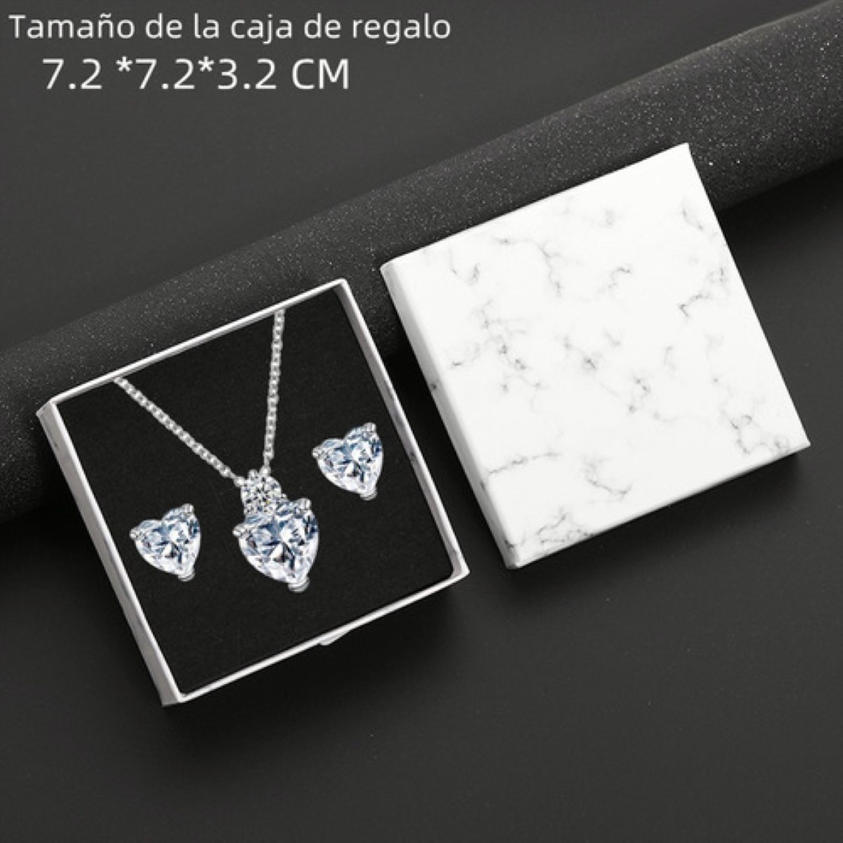 Juego De Collar Y Aretes Mujer Plata 925 Con Zirconia+caja Plata Corazon image number null