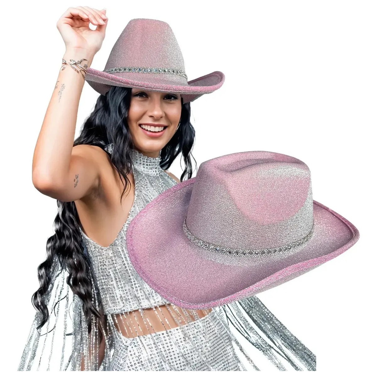 Sombrero Vaquero Glitter Rosa Unitalla image number null
