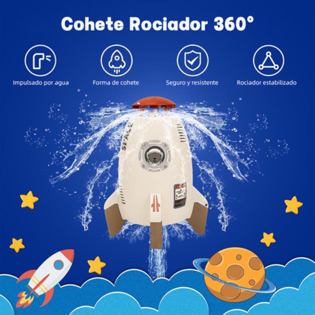 Juguete Para Ni&ntilde;os Rociador De Agua Aspersor Cohete Espacial cafe azul image number null