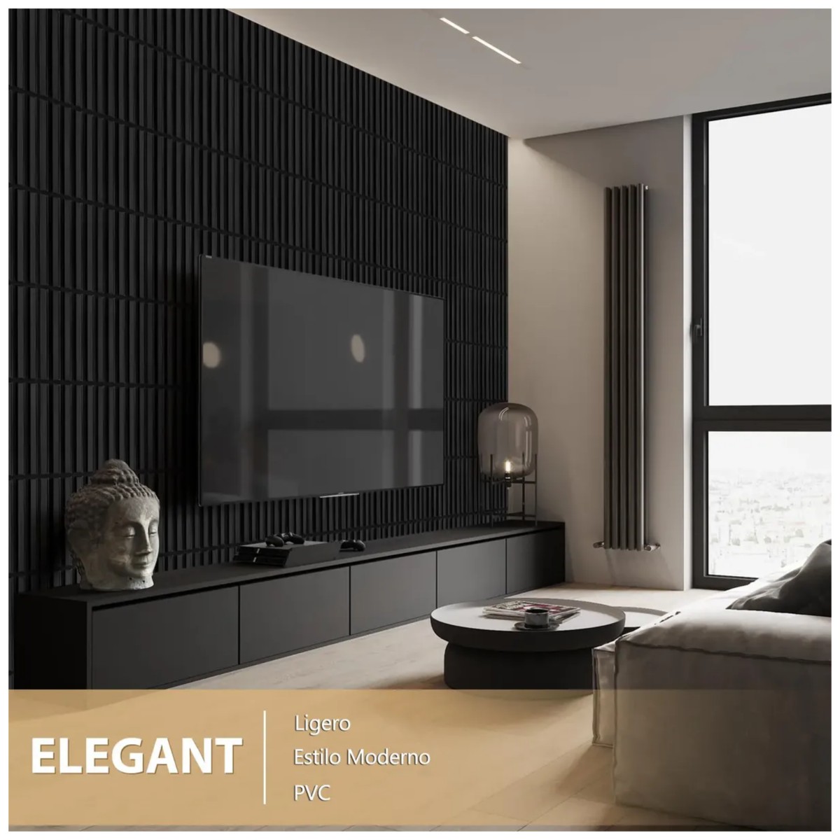 Paneles Decorativo Pared 3d Pvc Hogar 20pzas Con Pegamento Color Negro image number null