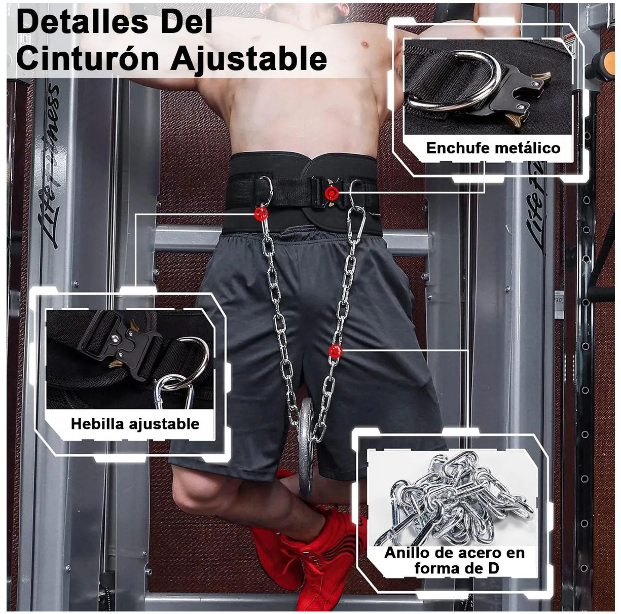Cintur&oacute;n Dip Peso Faja De Lastre Para Cargar Gym Con Cadena image number null