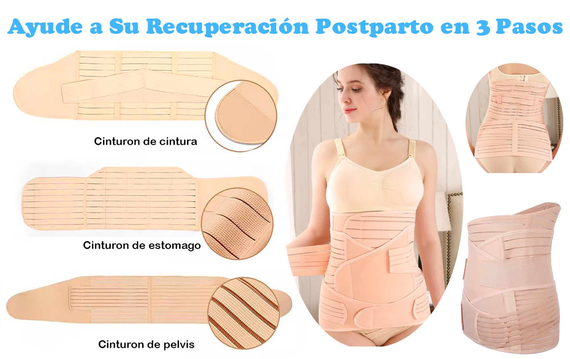 Faja Postparto Ajustable Reductora 3 Pzs Vientre Maternidad image number null