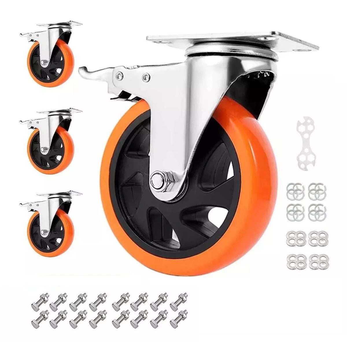 Rueda De Pvc 360 Grados Funci&oacute;n Giratoria Rodaja Con Freno 4 Pcs Naranja image number null