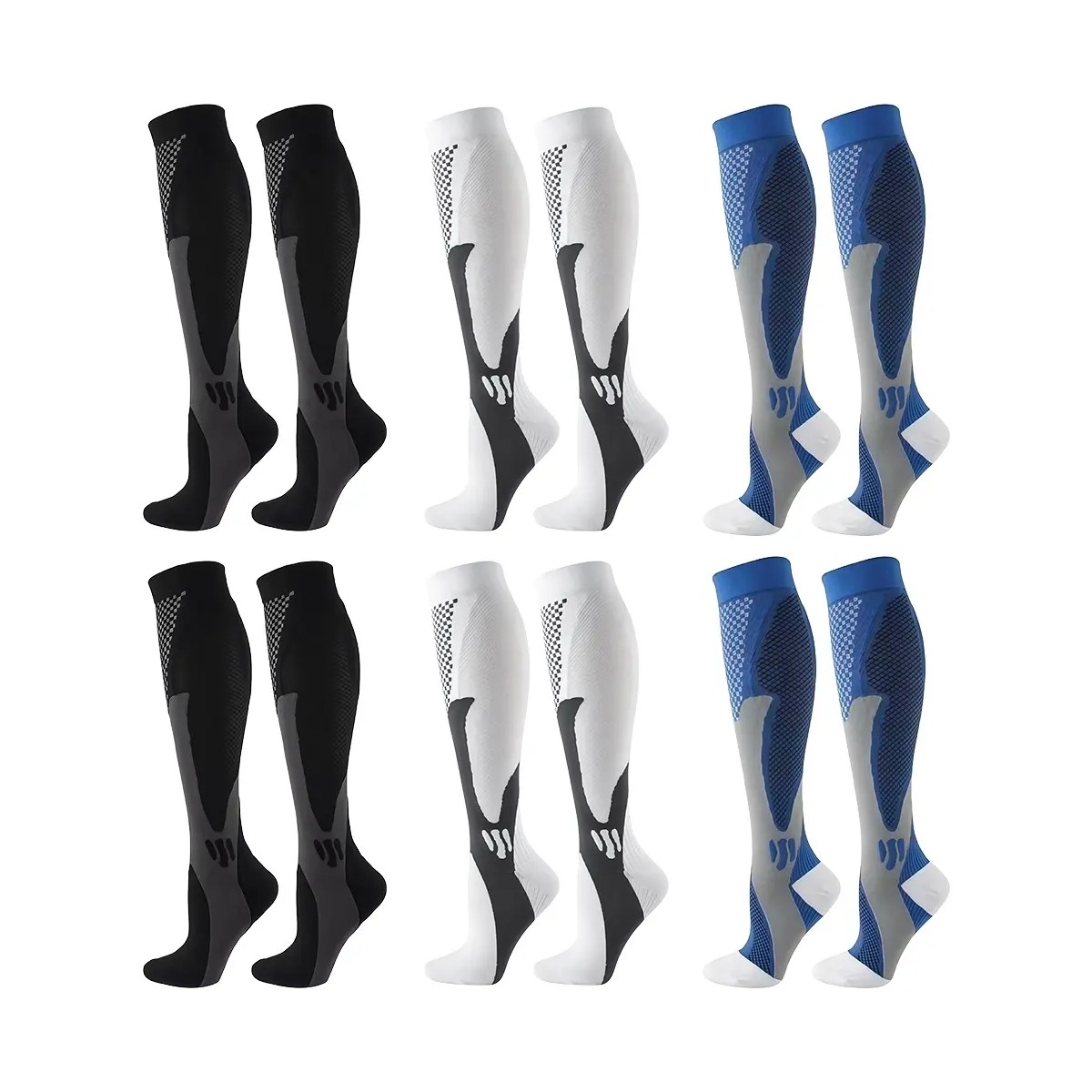 Calcetas Compresi&oacute;n Alivia Varices Y Circulaci&oacute;n 6 Pares Negro Azul Blanco Talla S/M image number null