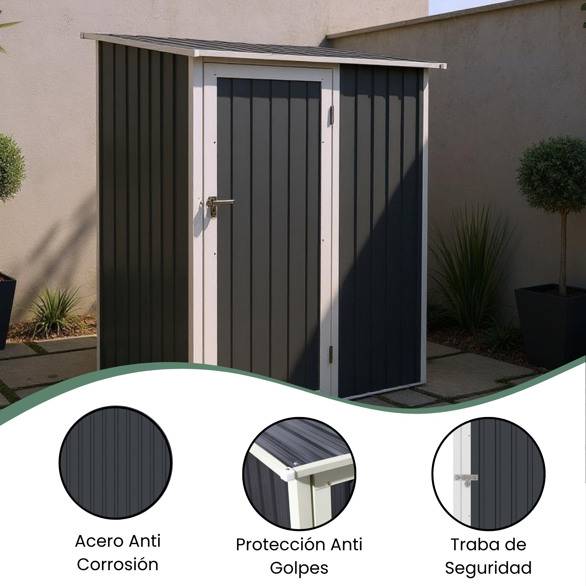 Bodega Cobertizo Exterior Fortex de Metal 143 x 186 x 90 cm Color Gris Oscuro image number null