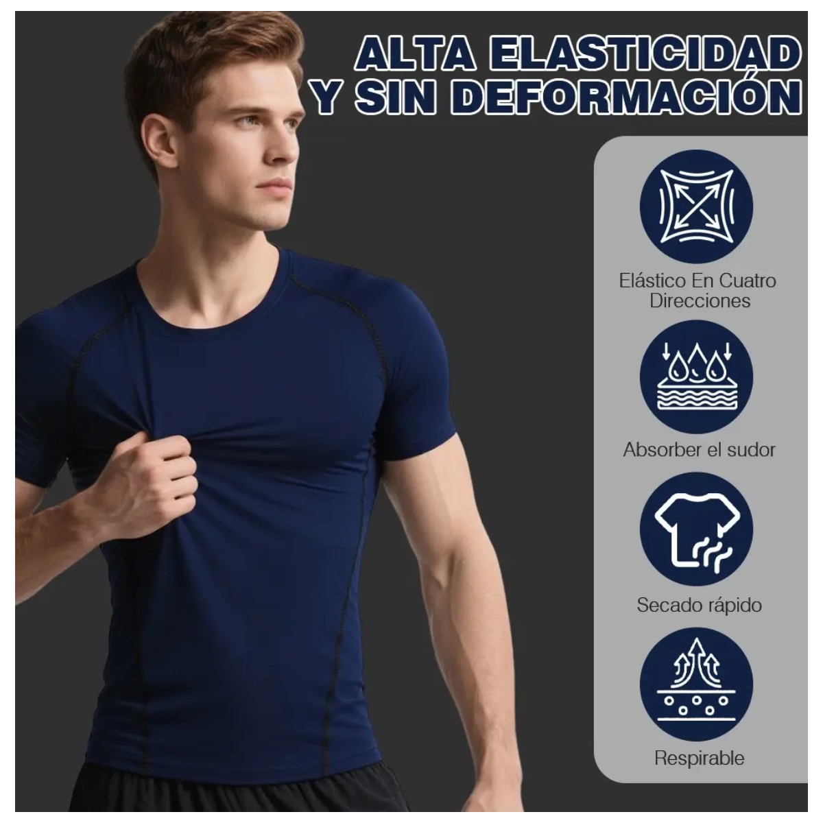 Playera Licra Hombre Compresi&oacute;n Gym 4 Piezas Talla L Negro-Blanco-Gris-Azul image number null