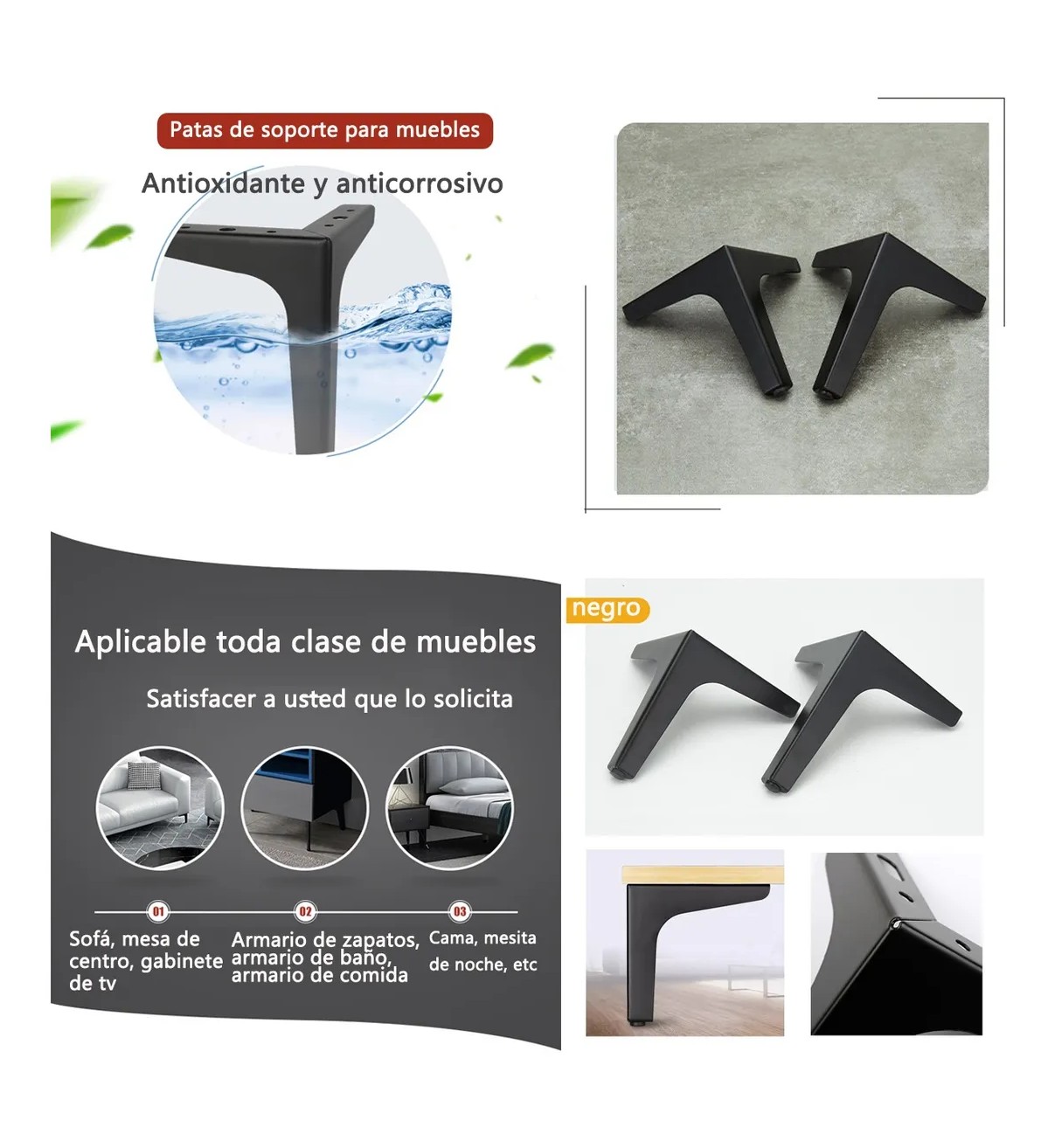 Patas De Muebles Elevadores De Cama Sof&aacute; Apilables 4pz 10cm Malubero image number null