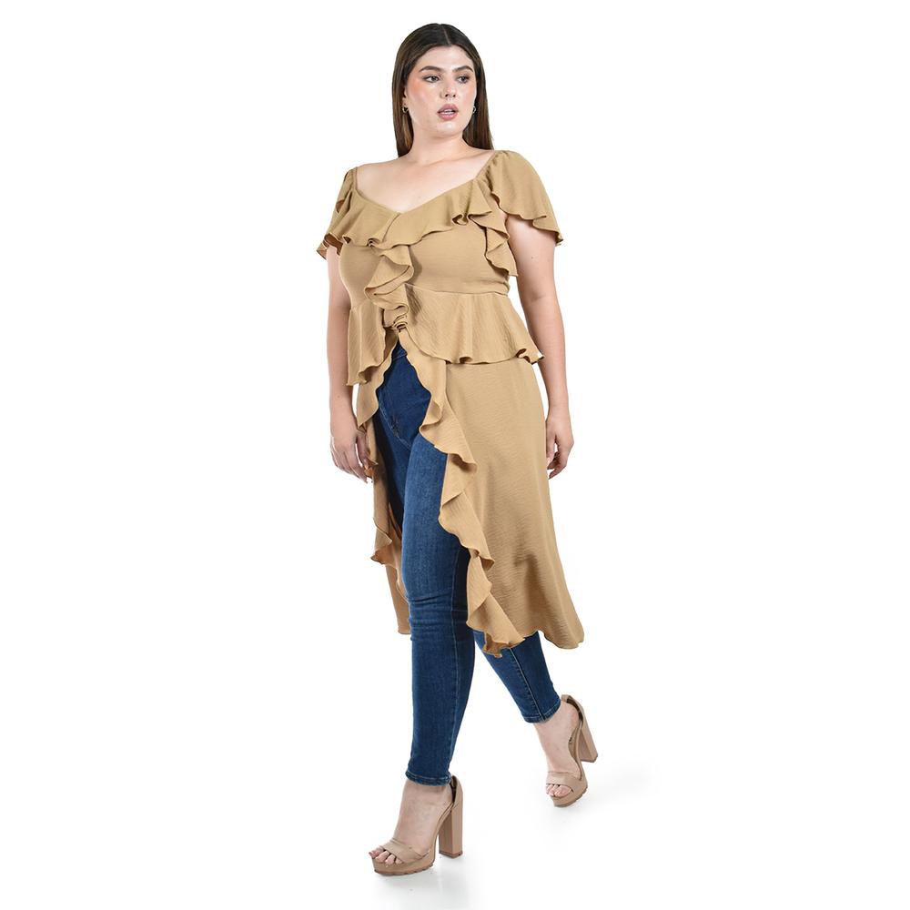 Blusa larga con volantes Roman Fashion/ Tallas Extras, 4370 (Beige) image number null