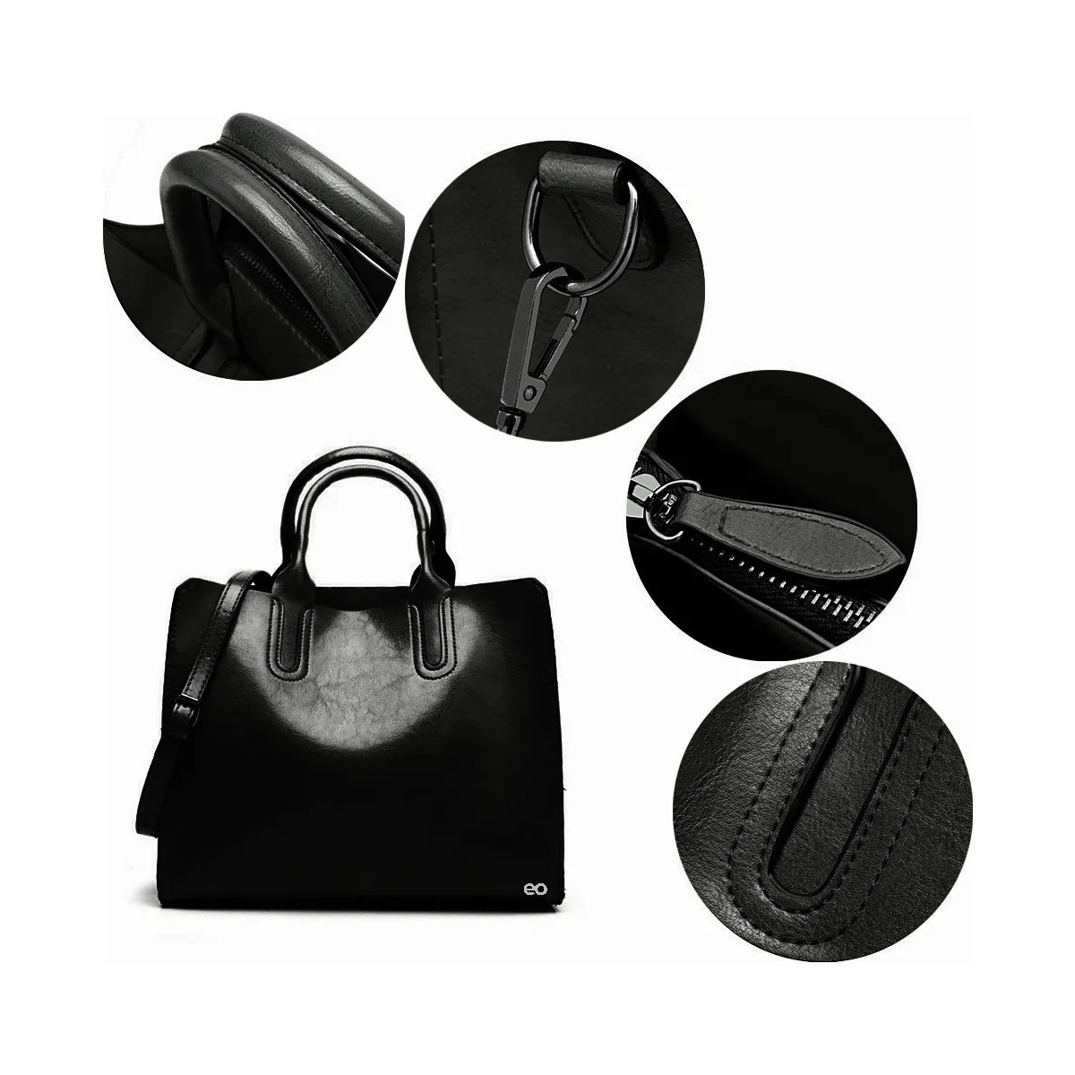 Bolso de Hombro Con Asa Superior Cuero Pu Color Negro image number null