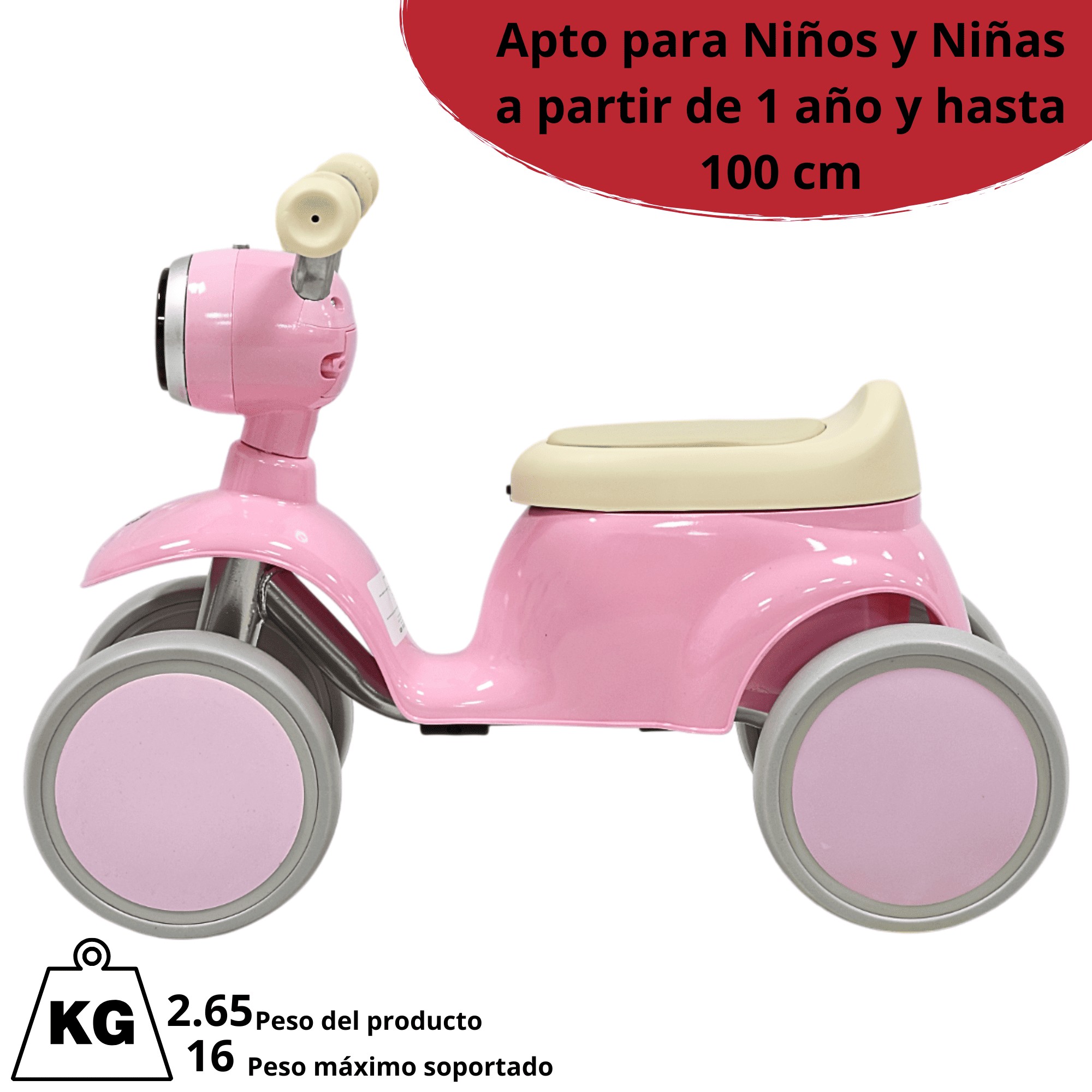 Montable Correpasillos para Ni&ntilde;os con Luz y Sonido Coche Musical Apto a Partir de 1 a&ntilde;o y Soporta hasta 16 kg - Rosa image number null