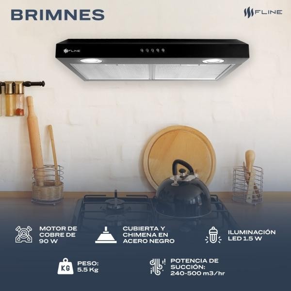 Campana extractora de cocina slim 60 cm Negro Matte | bajo gabiente | Brimnes 60| FLINE image number null