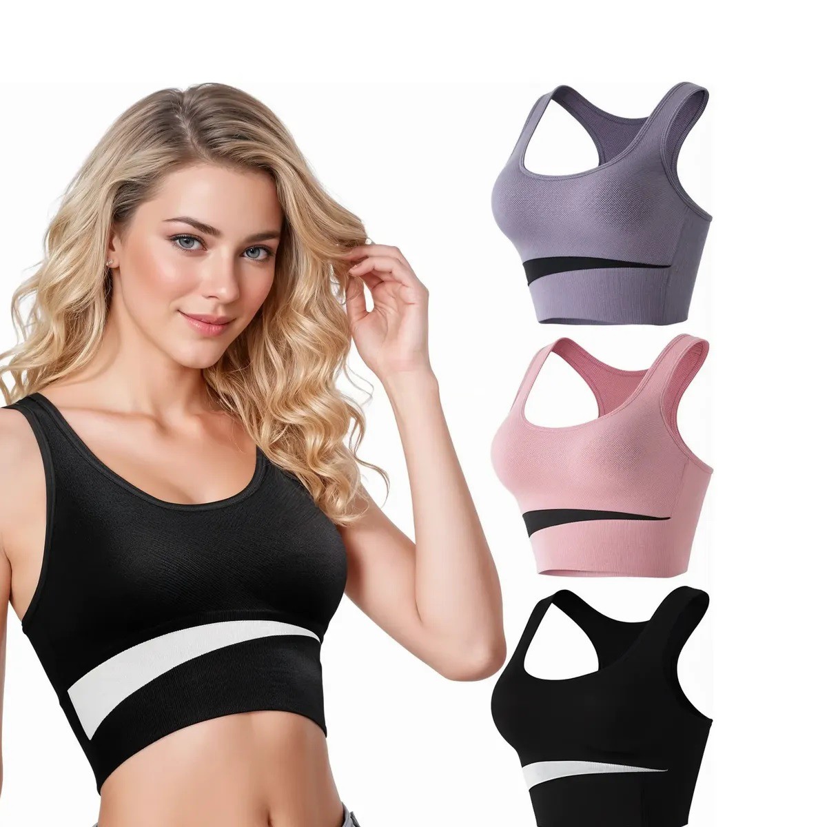 Brasiere Sujetador Deportivo Moderno Negro/Rosa/Violeta Talla L image number null