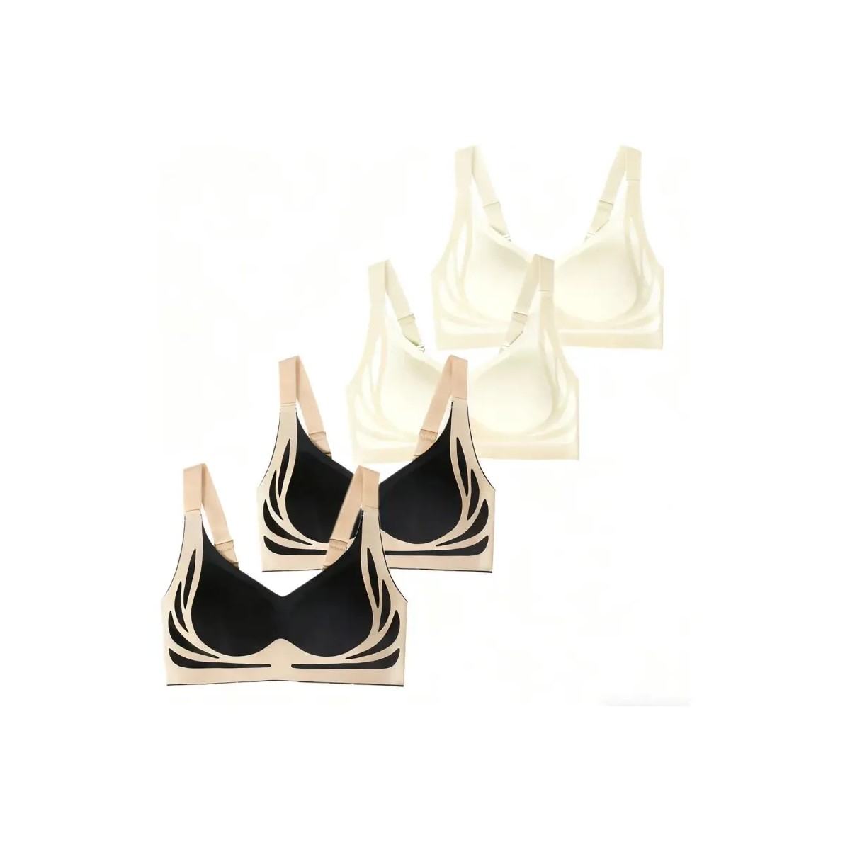 Brassiers Sin Varillas Comodos Respirables 4 Piezas Negro y Piel Talla 2XL image number null