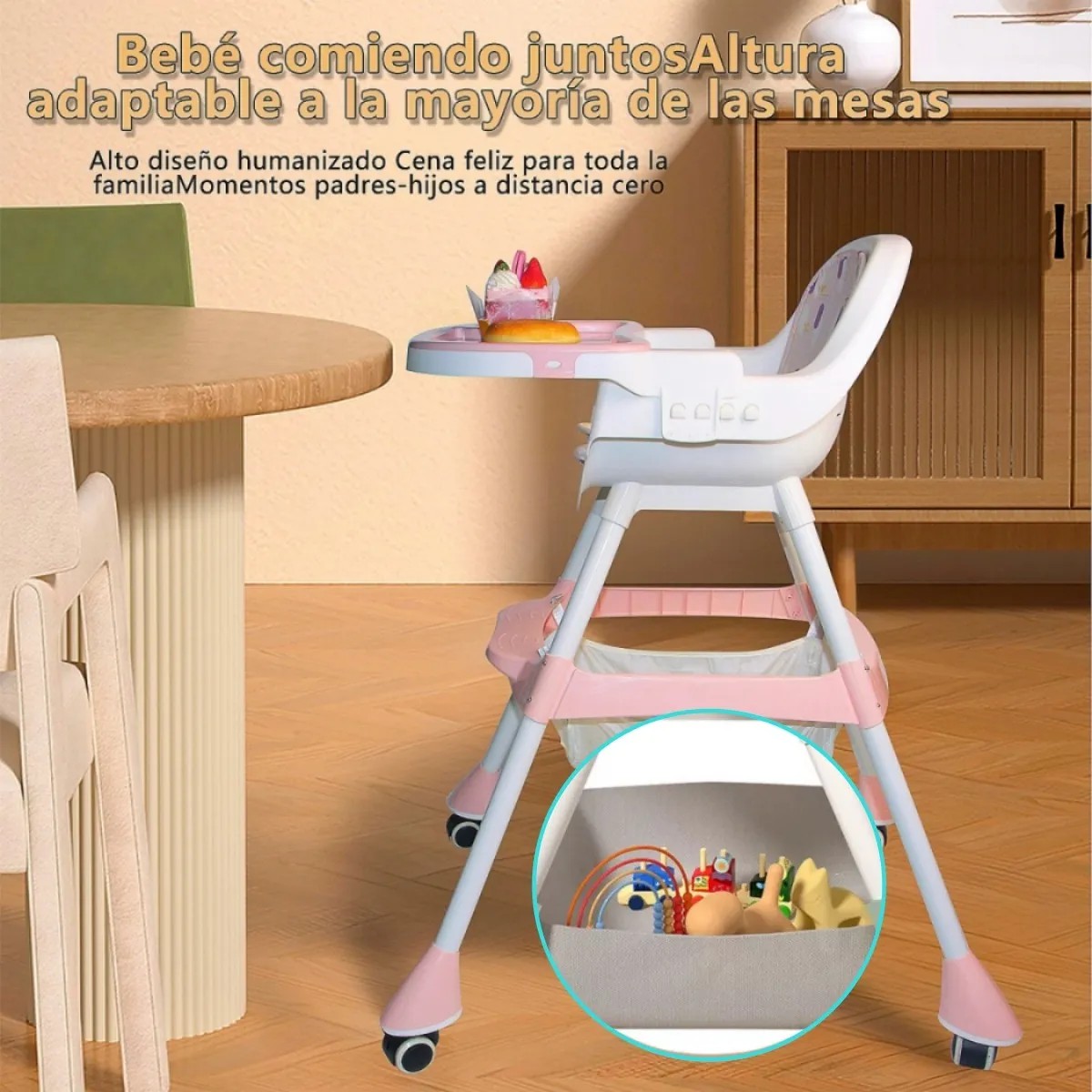 Ajustable Silla Periquera Beb&eacute; Alta Para Comer Con Bandeja Rosa image number null