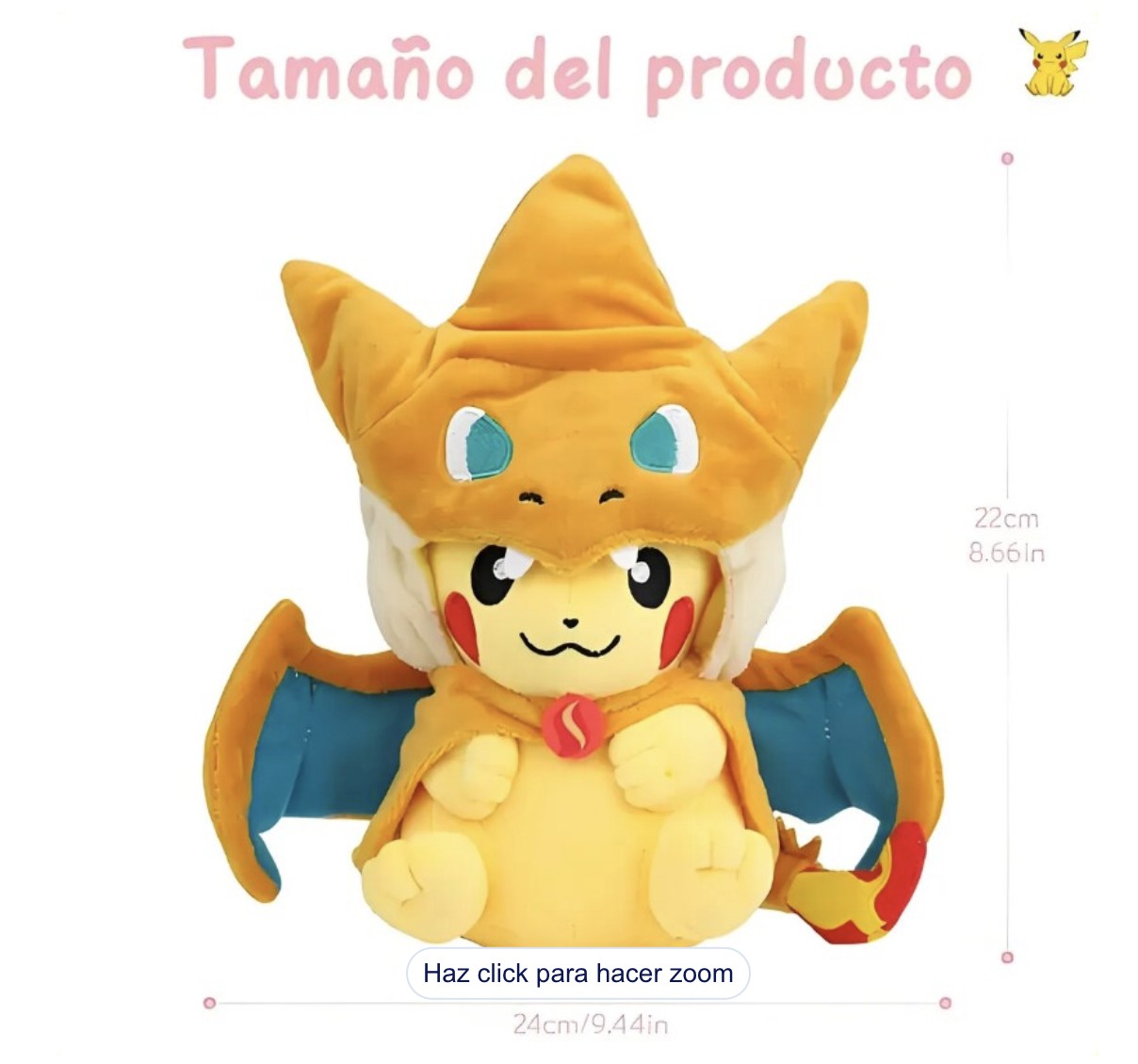 Peluche Pikachu con Disfraz de Charizard Modelo Naranja image number null