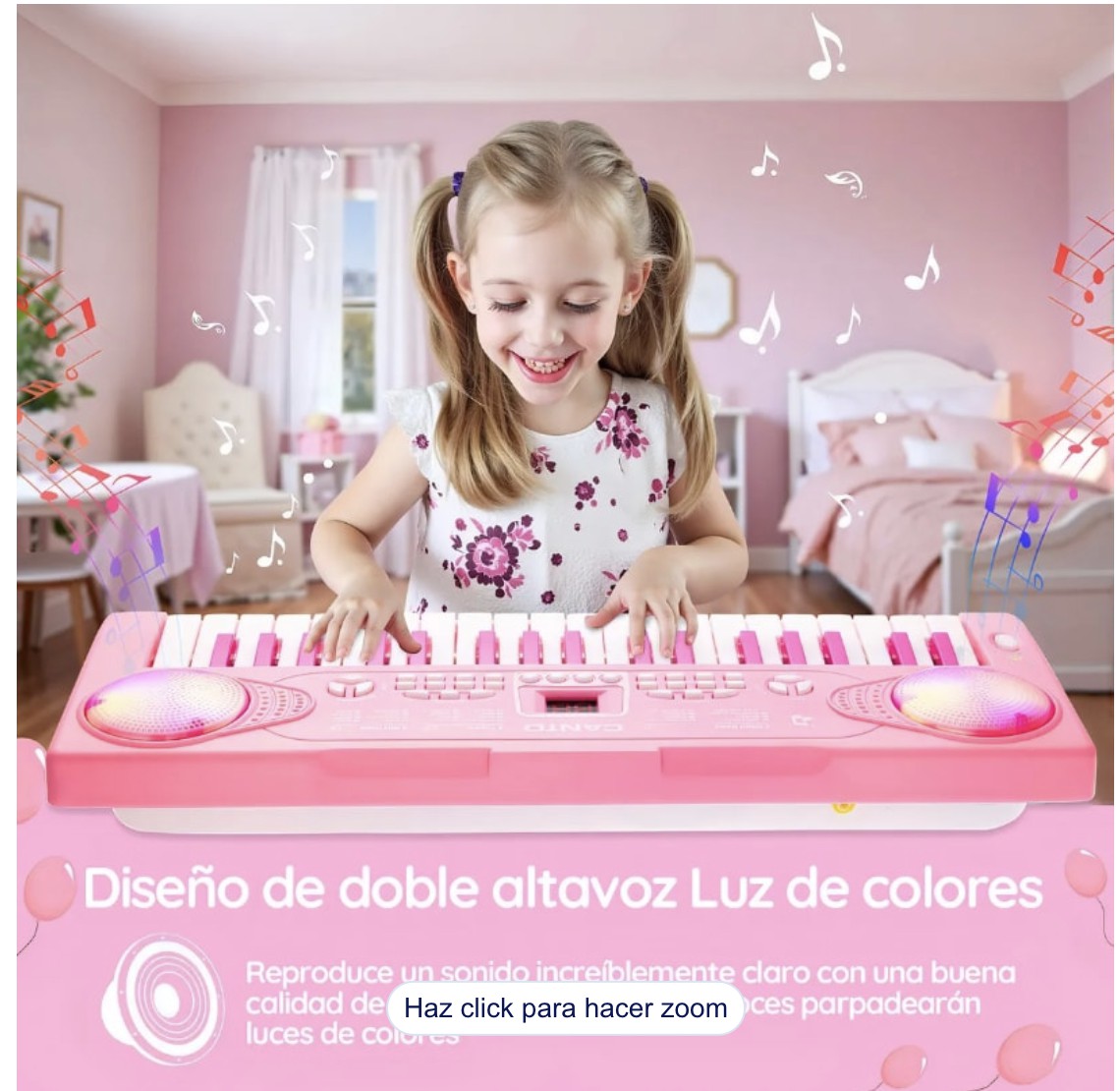 Piano Teclado Musical Para Ni&ntilde;os Micr&oacute;fono Modelo Rosa image number null