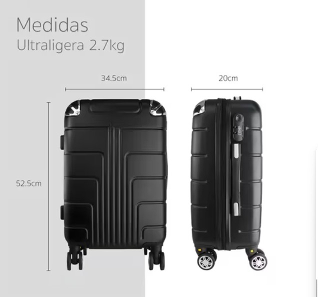 Maleta 10 Kg Cabina Candado Seguridad Doble Llanta 360 Negro image number null