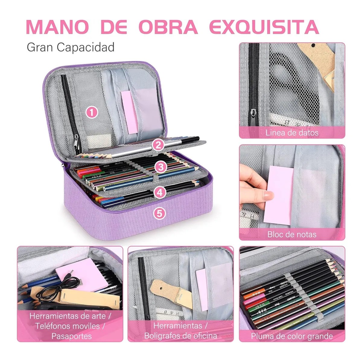 Estuche Para Lapices 72 Ranuras Lapiceras Organizadoras Violeta image number null