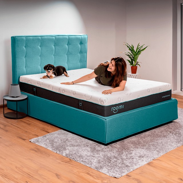 Base Queen Size Para Colch&oacute;n Roomi Explorer Box Tapizado Azul image number null