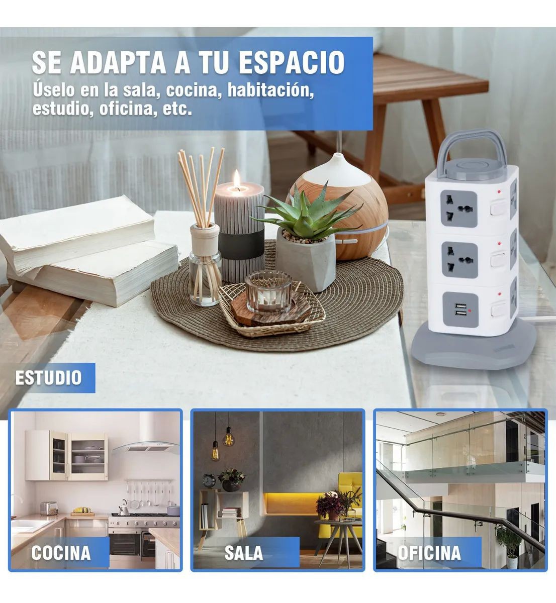 Multicontacto En Torre Regleta 11 Puertos Universal Y 2 Usb image number null