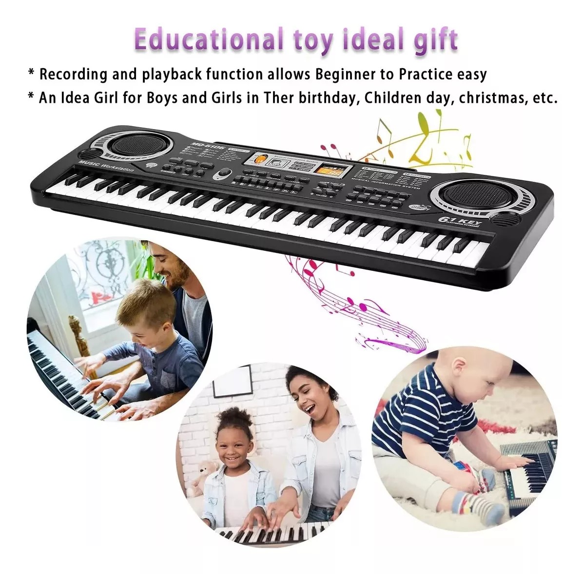 61 Teclado Piano Digital 61 Teclados Piano Para Ni&ntilde;os Con Micr&oacute;fono,teclados Musicales Para Ni&ntilde;as Ni&ntilde;os,color negro image number null